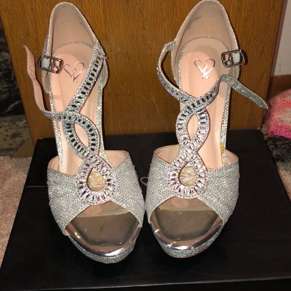 Sliver sparkly heels